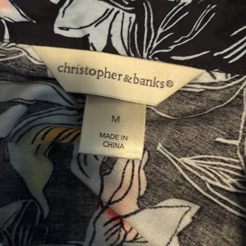 Christopher & Banks Womens Button Up Floral Shirt Roll Tab Sleeves Size M - Picture 6 of 7